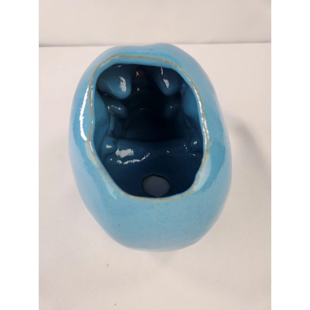 Large Human skull planter pot ceramic Artisan Handmade Art Blue Decor Ohio